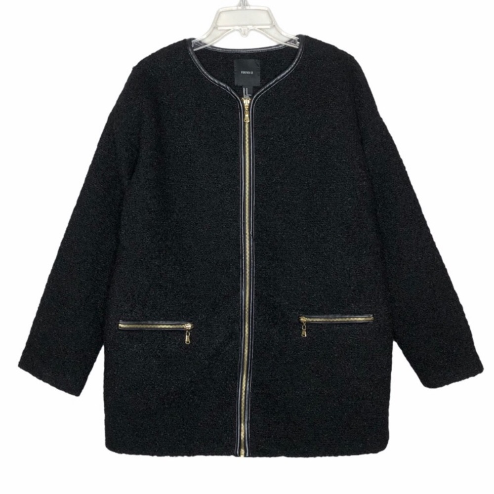 Forever 21 Black Popcorn Teddy Zip Up Jacket Coat Medium